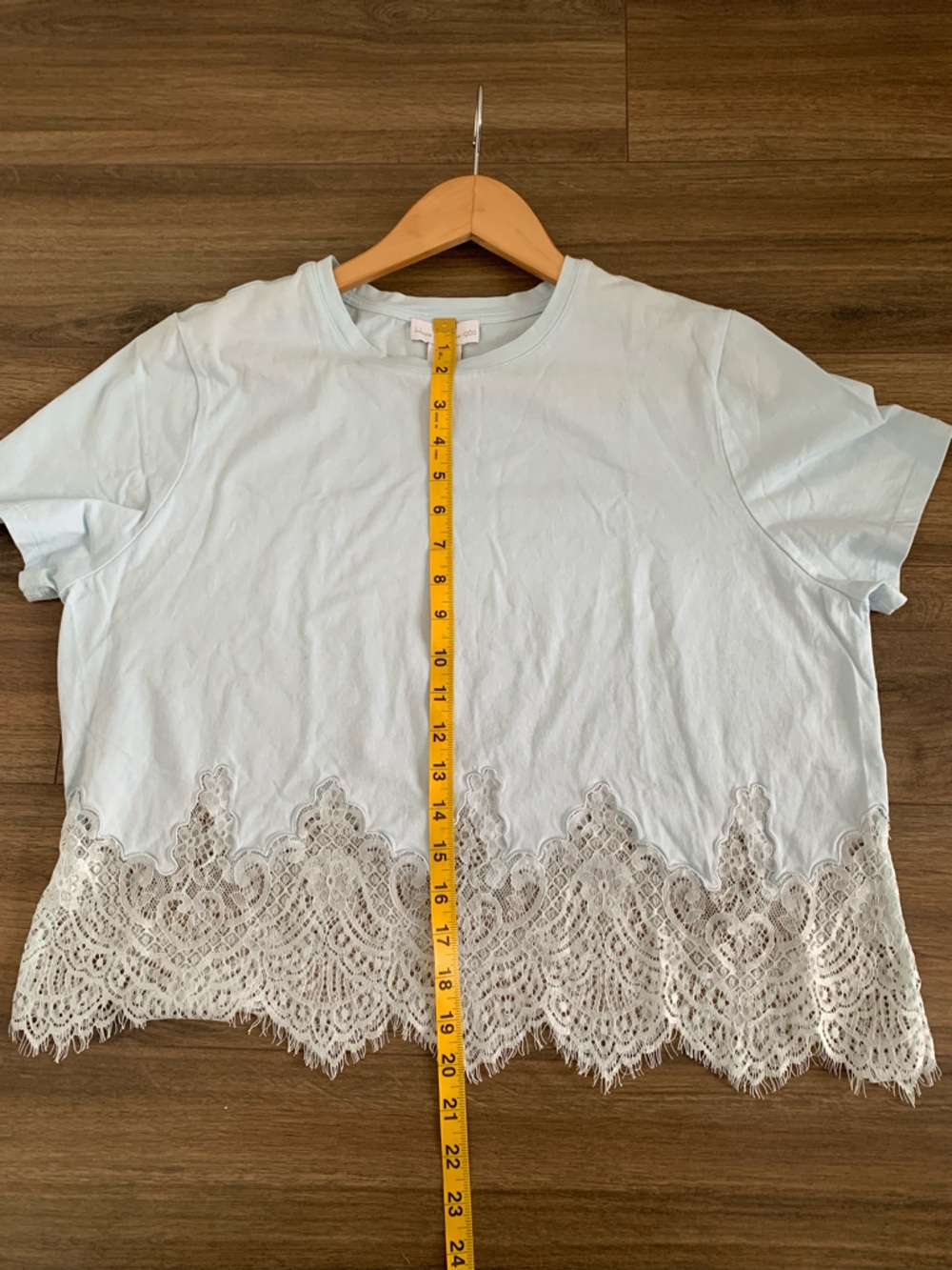 House of Harlow 1960 100% cotton Pale Blue Lace-Hem Short Sleeve Tee size L - Picture 8 of 11